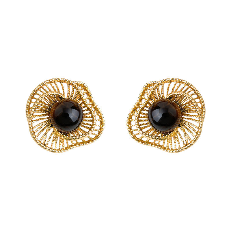 C廠【6976】美拉德風文藝復古虎眼石天然石秋冬爆款新款幾何鏤空花朵耳環耳環
25.10-5