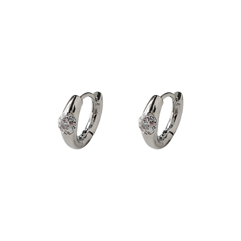 C廠【C-302】冷淡風微鑲鋯石亮面素圈設計感耳扣通勤百搭高級感輕奢氣質耳飾女 24.01-1