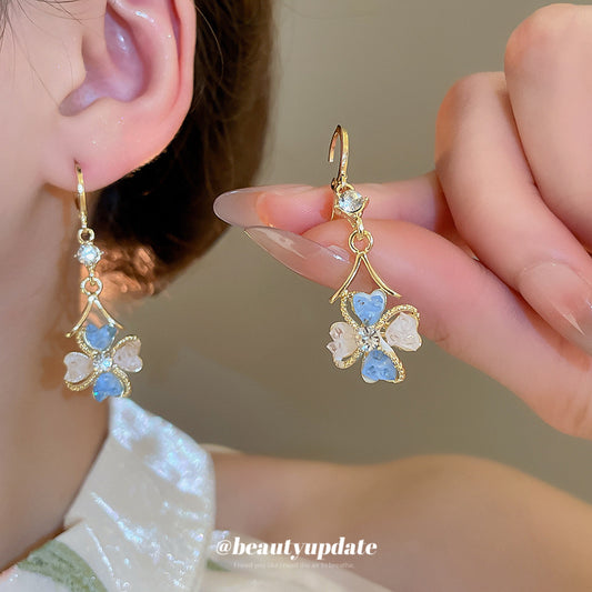 A廠【HE26189】鑲鑽花朵流蘇耳環法式精緻時尚百搭耳環輕奢高級感耳飾設計感小眾 25.05-1