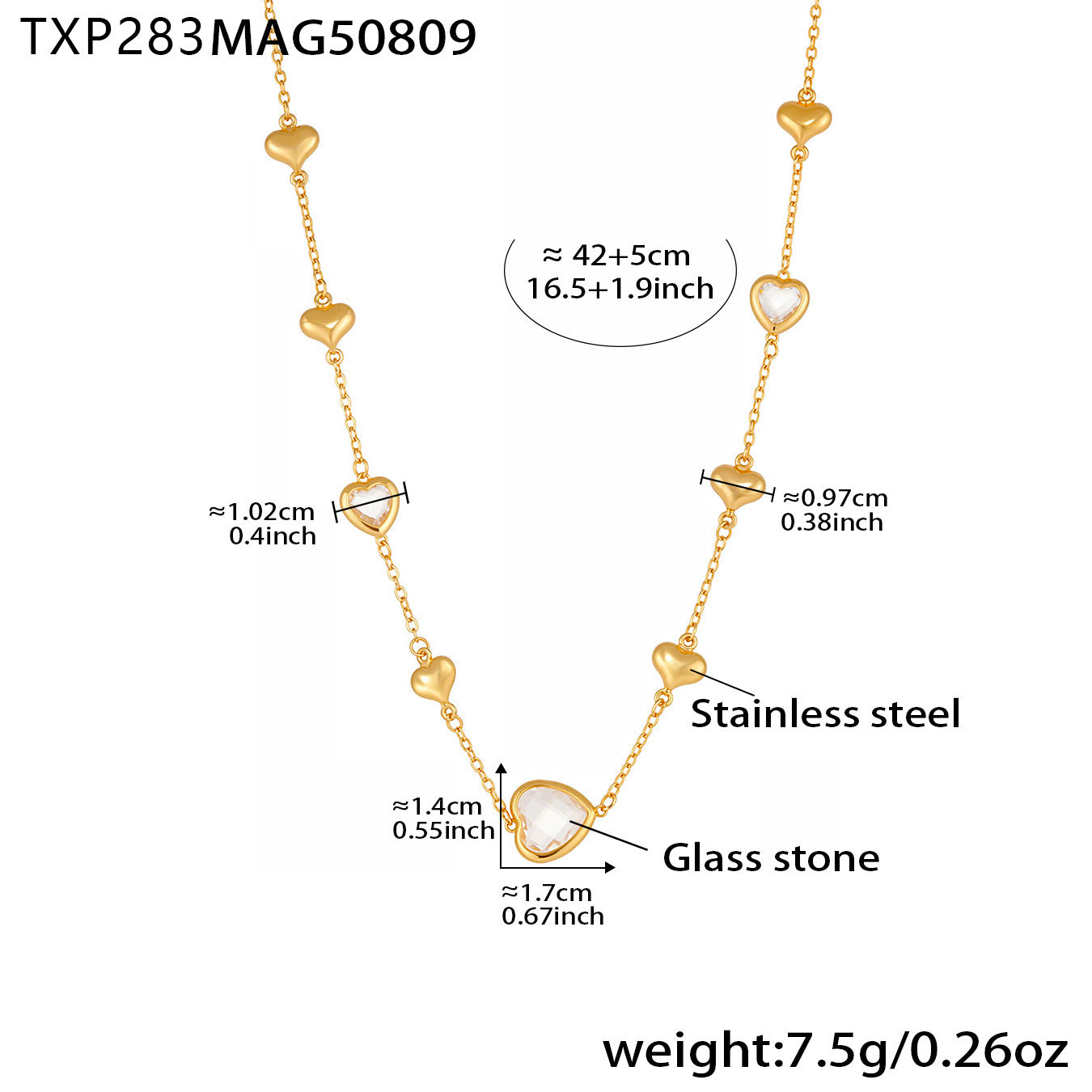 B廠【TXP283】珠寶新品切面玻璃石空心愛心項鍊不銹鋼鍍18k真金精美首飾 25.08-3