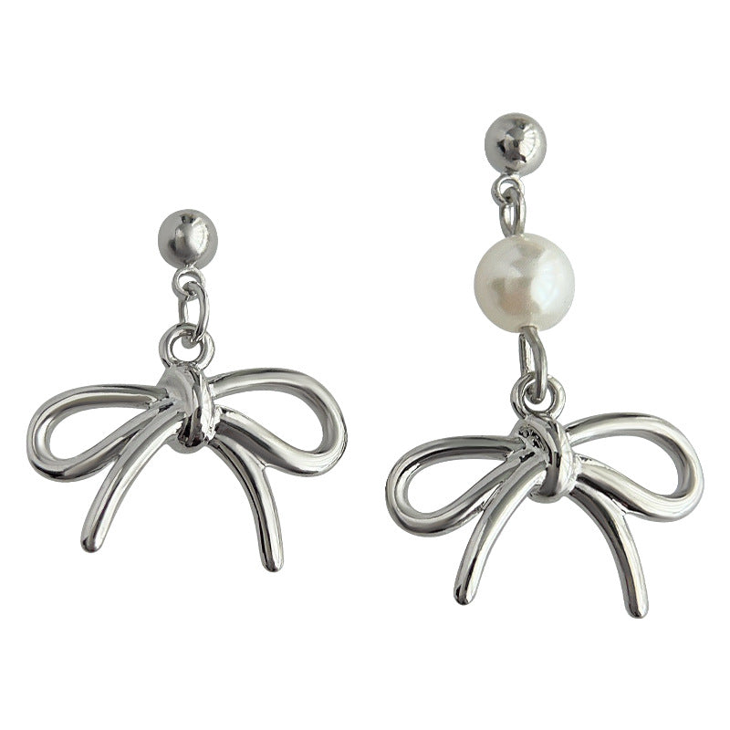 C廠【4189】不對稱設計感手作蝴蝶結耳飾女個性ins甜酷風銀針耳環 24.05-5