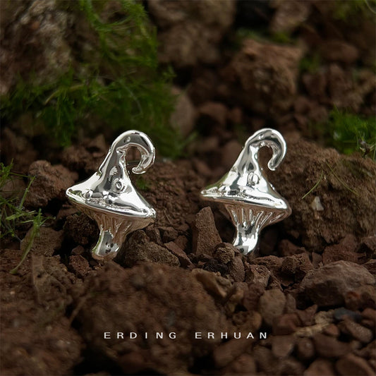 C廠【5972】小小小蘑菇~!設計師款簡約小巧925銀針個性小眾ins森系耳環 耳飾 25.05-1