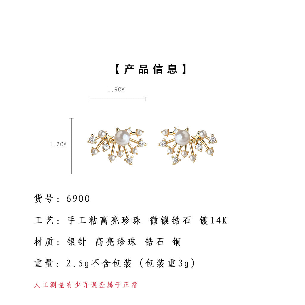 C廠【6900】煙火鑲鋯石時尚高級感新款925銀針滿天星耳環女 氣質個性耳飾
25.10-2