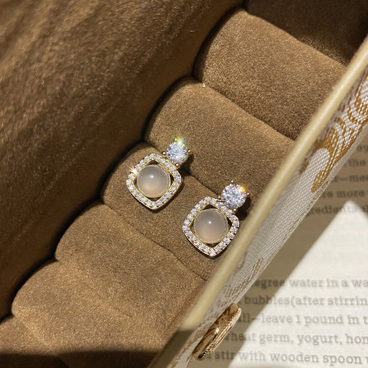 F廠【DQ11468E】實拍幾何設計天然白玉髓耳環女S925純銀輕奢氣質ins耳飾
 25.08-5