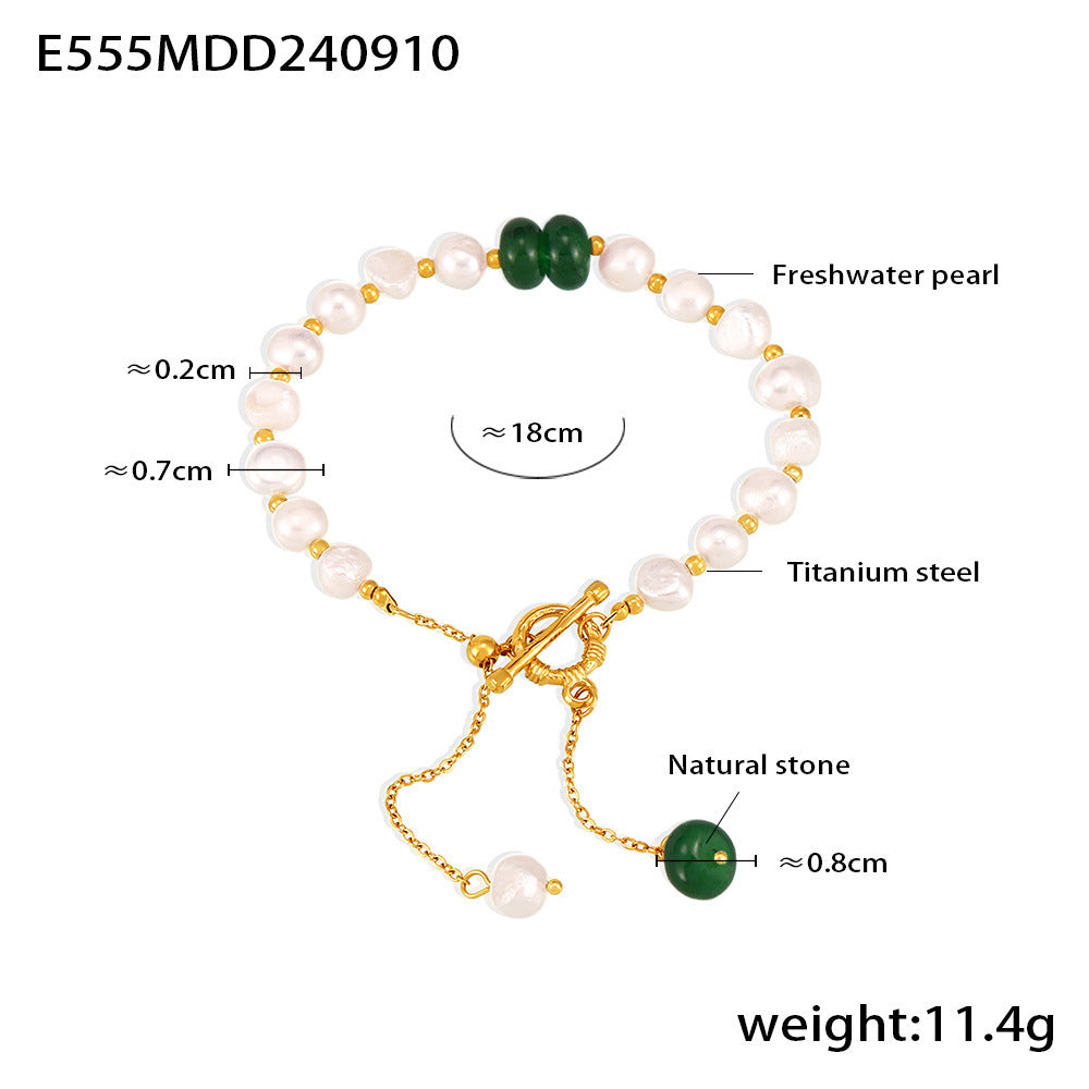 B廠【E555】歐美淡水珍珠手鍊 OT扣流蘇天然石吊墜小清新風甜美少女手串手飾 24.09-3