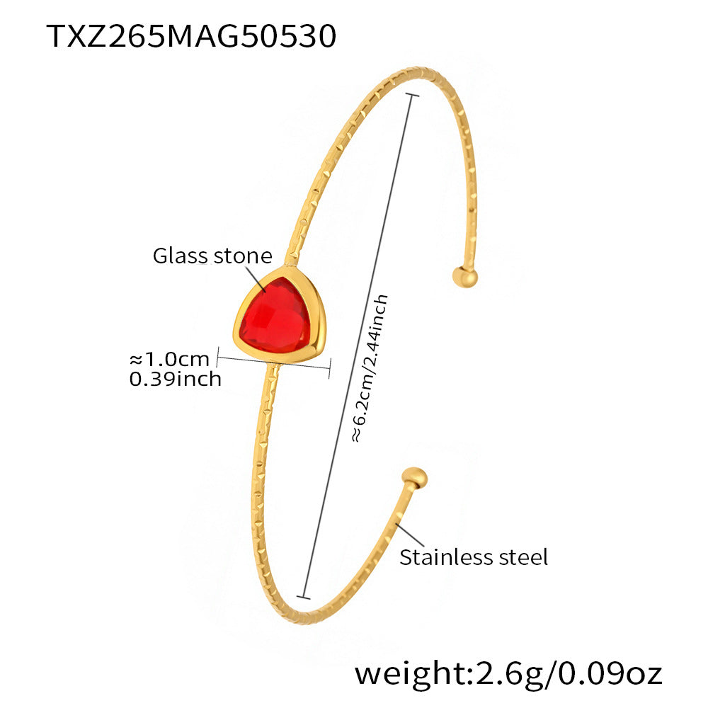 B廠 【TXZ265】跨境新款捷克玻璃開口鈦鋼手鐲不掉色小眾設計簡約時尚手環 25.06-1