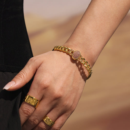 B廠【Z397】鑫藝鑫跨境新款不鏽鋼NK鏈滿鑽鋯石卡扣手鐲歐美嘻哈網紅熱銷手環 25.04-4