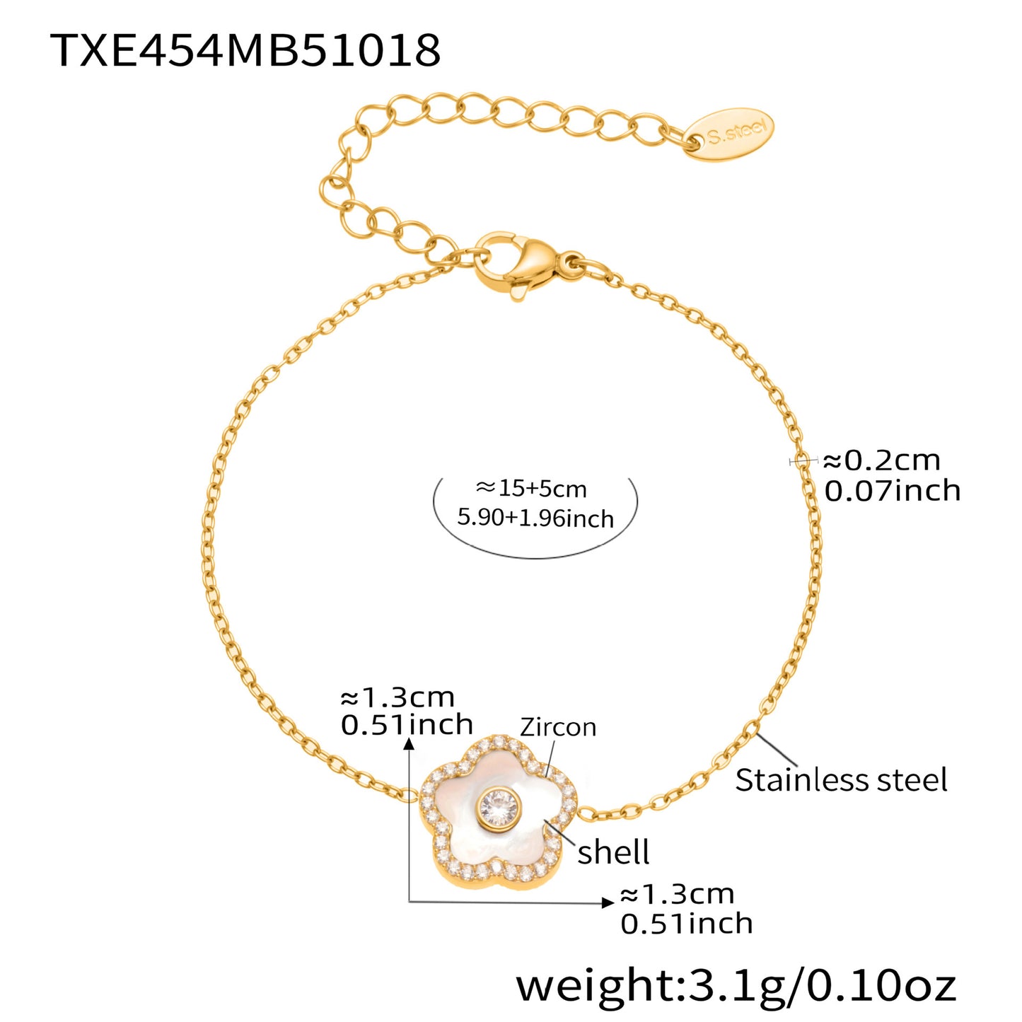B廠【TXP453】不銹鋼天然水晶石切面爪鑲鋯石方塊五葉花吊墜項鍊手鍊套裝
 25.10-4