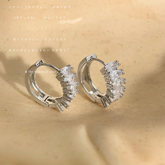 C廠【5465】微鑲鋯石簡約設計感耳扣時尚通勤百搭冷淡風極簡主義圓圈排鋯耳飾 25.04-4