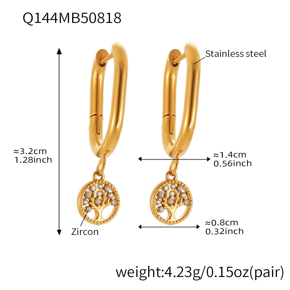 B廠【Q141】跨境新品不鏽鋼生命樹鑲鋯石耳環簡約輕奢風耳環鍍金不掉色 25.08-5