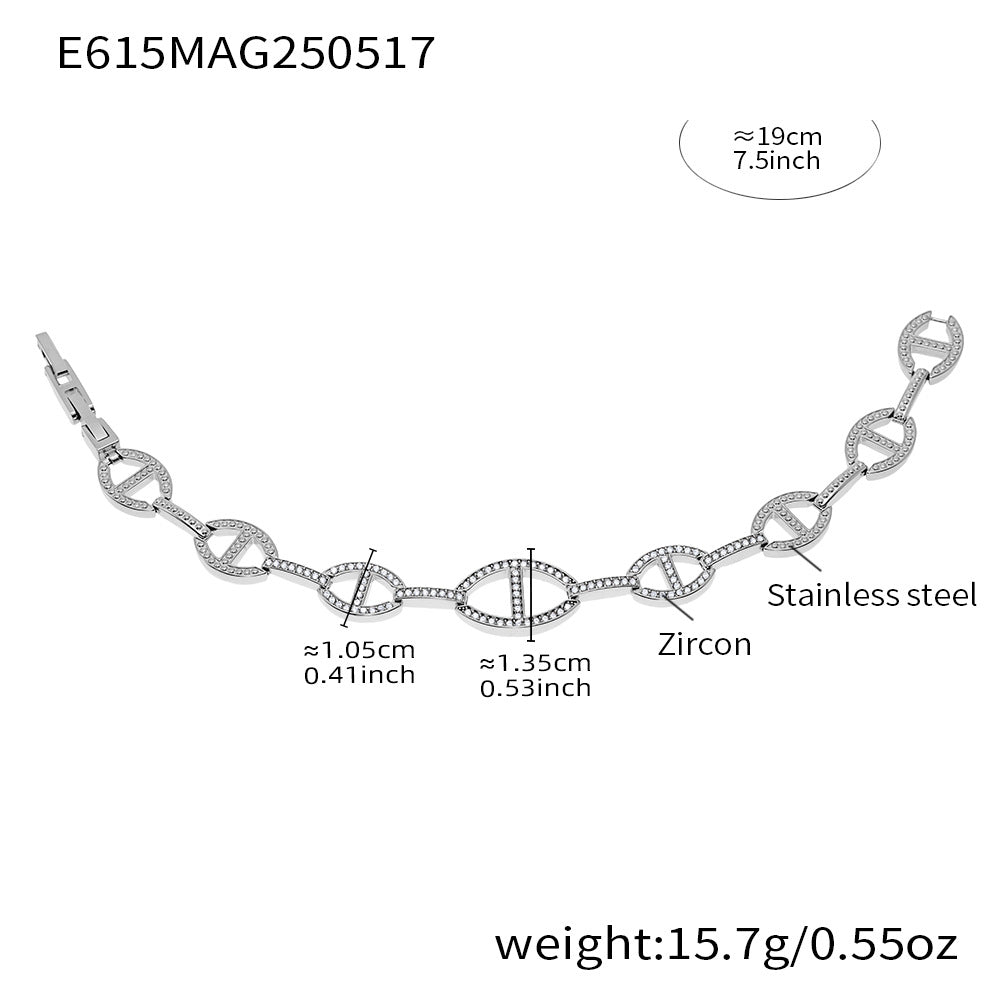 B廠【E615】國潮新款5A鋯石超閃日字手工手鍊不鏽鋼材質鍍18k真金手飾 25.05-4