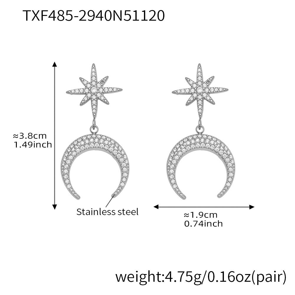 B廠【TXP485】歐美熱銷新品不銹鋼5A鋯石八芒星月牙吊墜耳環項鍊首飾套裝
25.11-4