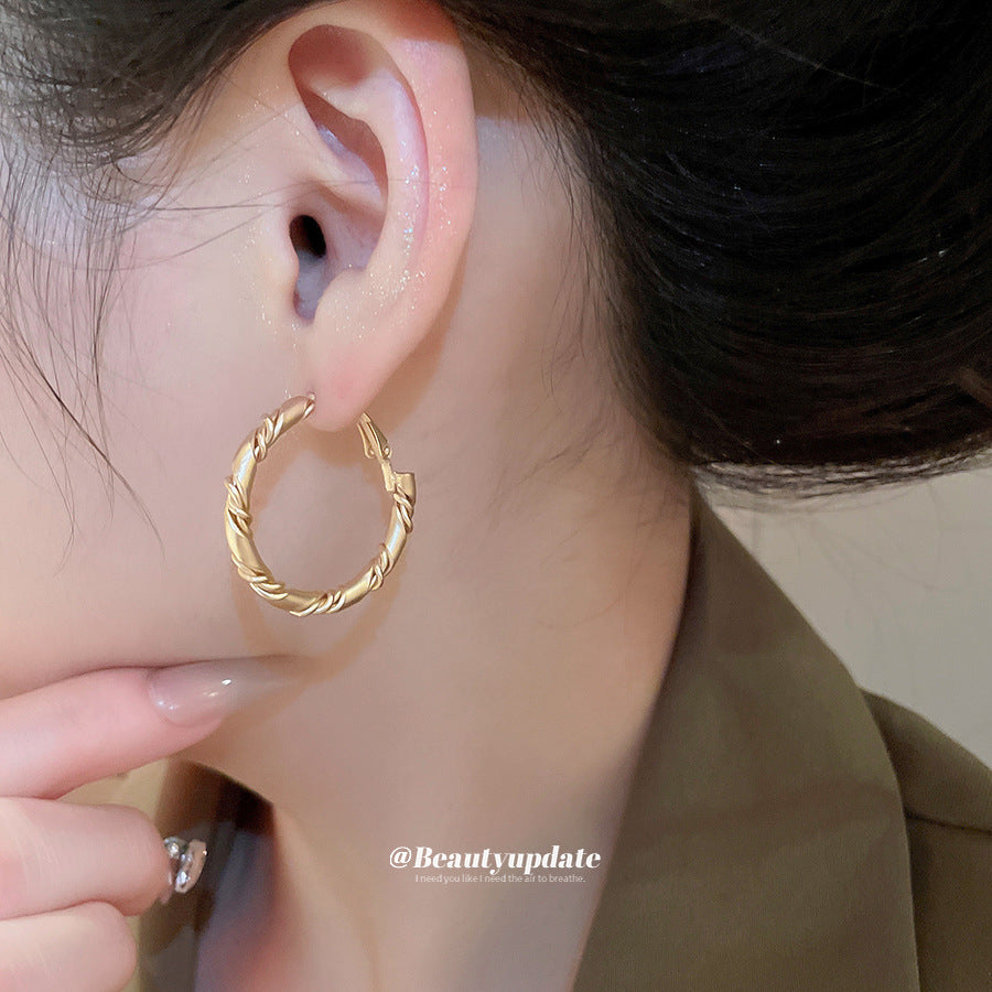 A廠【HE28961】925銀針歐美跨國扭曲幾何圓形耳圈時尚簡約百搭耳環小眾設計感耳飾女
 25.10-4
