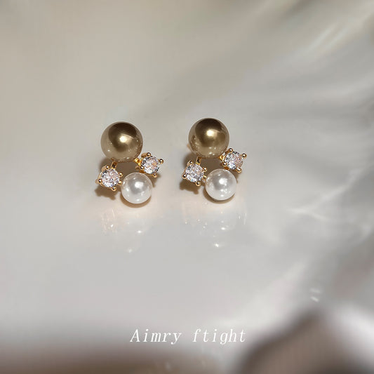 C廠【6941】秋冬爆款咖啡珍珠美拉德風微鑲鋯石925銀針鍍14K珍珠耳環耳飾
 25.10-3