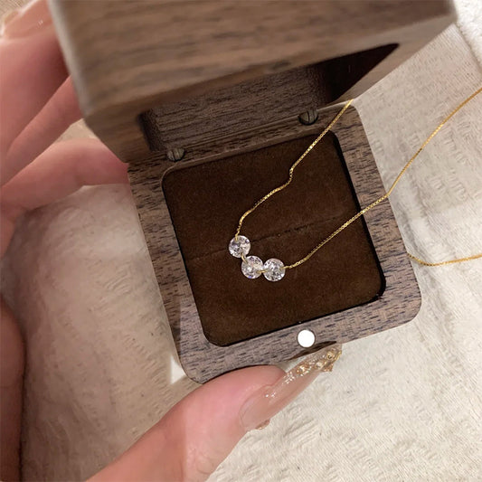 F廠【DQ0023N】S925純銀韓系精緻三鑽項鍊女小眾極簡風靈動可抽拉鎖骨鍊頸鏈
 25.10-4