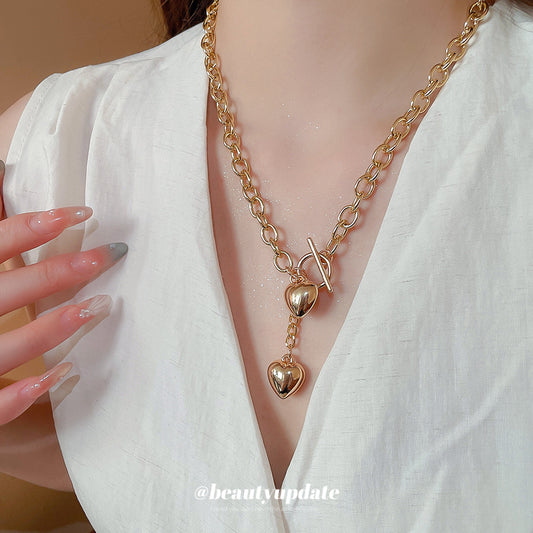 A廠【HN8928】金屬幾何OT扣愛心吊墜項鍊歐美跨境ins百搭鎖骨鏈輕奢高級感頸鍊 25.06-2