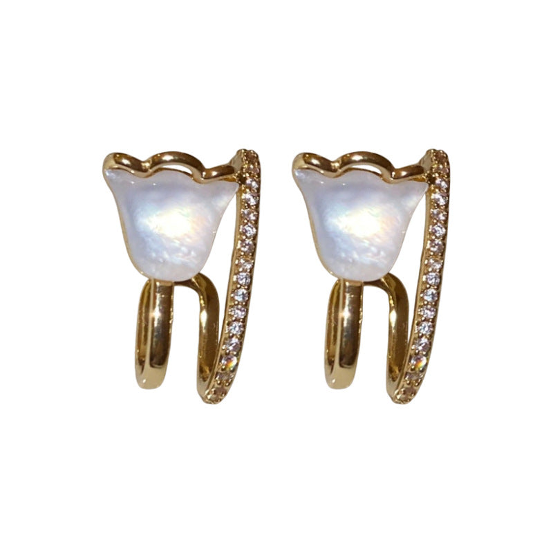 A廠【HE25051】18k真金電鍍925銀針鋯石花朵鬱金香耳環法式小眾耳環輕奢高級感耳飾 25.02-4