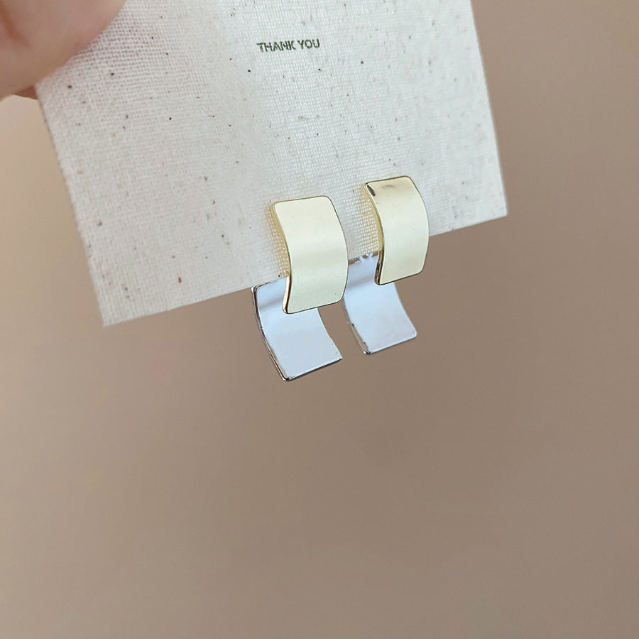 A廠【HE27601】925銀針方形光面前後帶耳環歐美金屬百搭氣質耳環通勤耳飾設計感小眾 25.07-1