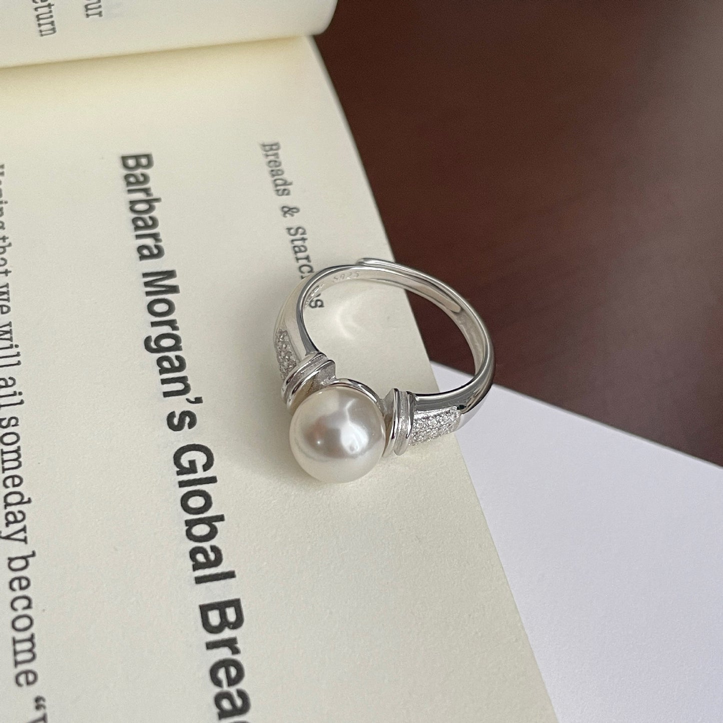 F廠【DQ8359R】中古風施家仿珍珠戒指女S925純銀法式復古高級感小眾開口戒指 25.04-3