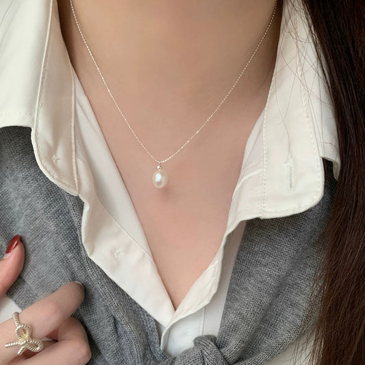 F廠【DQ1770N】S925純銀韓版簡約單顆淡水珍珠項鍊女氣質清冷感圓珠鎖骨鏈 25.03-1