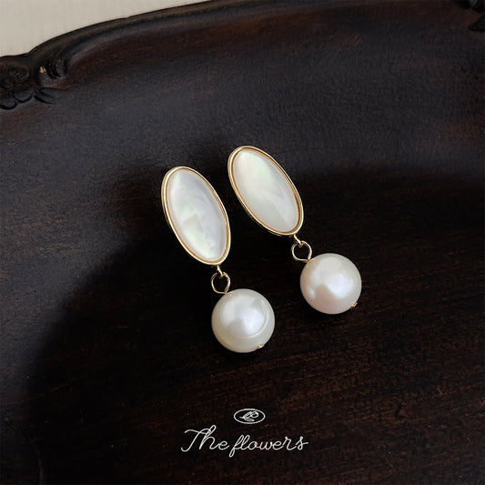 C廠【6256】真貝殼!時尚高級感優雅氣質輕奢風925銀針鍍14K幾何百搭耳環耳環 25.06-4