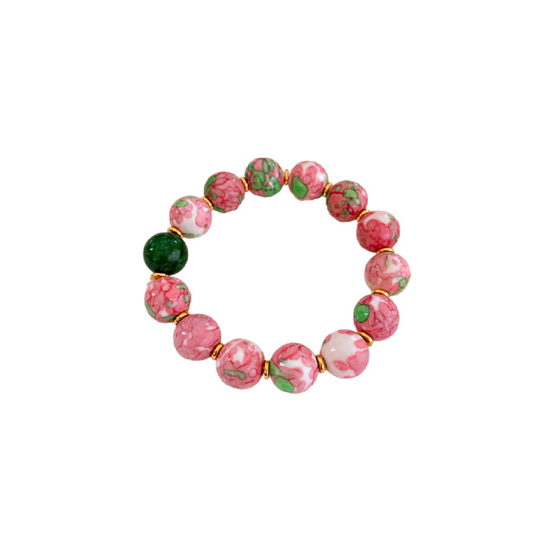 A廠【HB2635】真金電鍍紅綠漸層琉璃手鍊新中式優雅百搭手串國潮甜美氣質手飾女 24.06-1