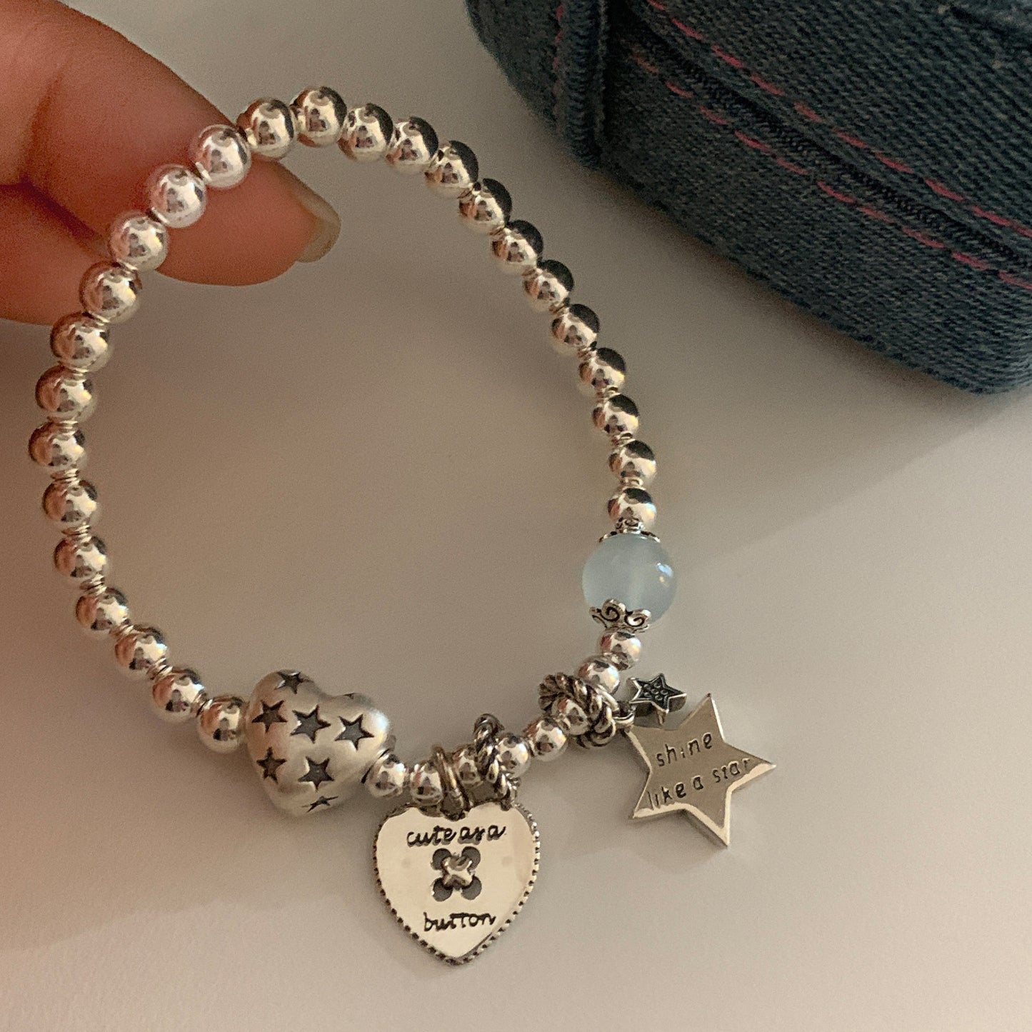 A廠【HB2695】辣妹亮銀星星愛心串珠手鍊甜酷風個性百搭手串韓系ins風y2k手飾女 24.06-2