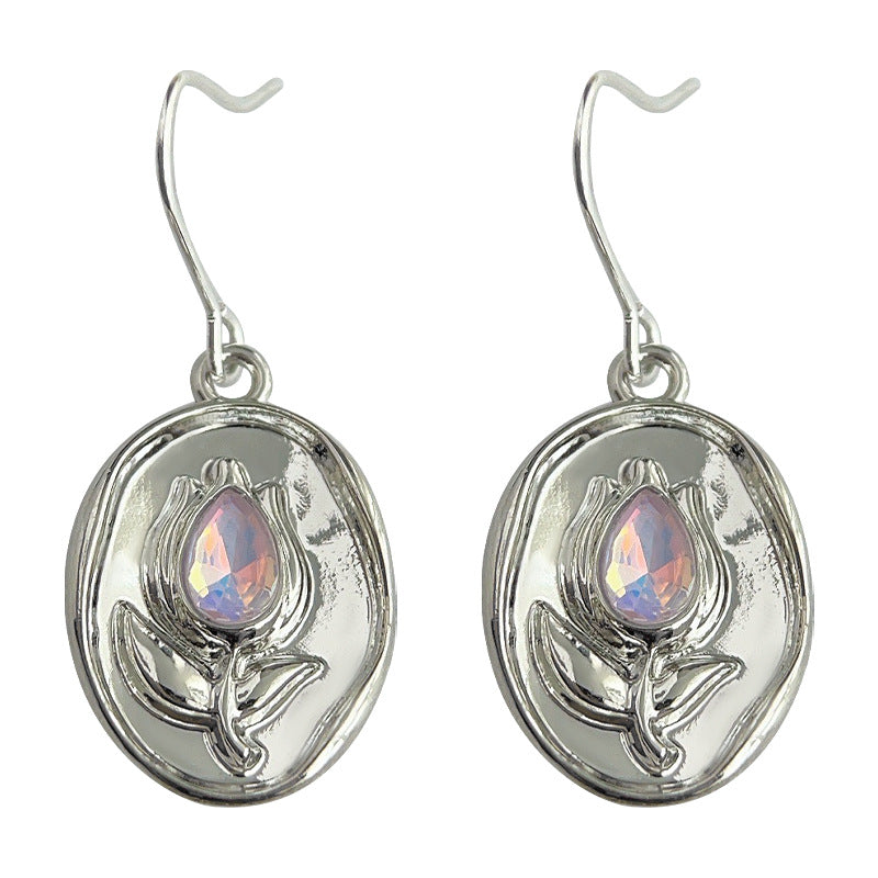 C廠【4169】個性甜酷風冷淡鬱金香玻璃水晶2024年新款耳環女ins小眾設計耳環 24.05-5