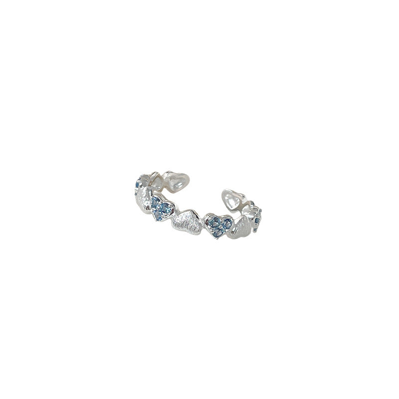E廠【XDQ8391R】S925純銀韓版精緻愛心拉絲戒指女小眾設計鑲藍鋯心形開口指環
26.06-1