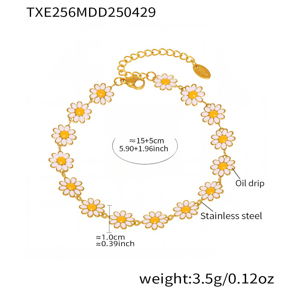 B廠【TXP256】新款不鏽鋼小雛菊花朵項鍊手鍊腳鍊首飾組個性氣質飾品女 25.05-2