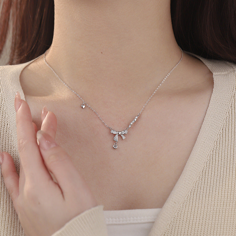 E廠【YC0124N】S925純銀蝴蝶結項鍊精緻少女心在逃公主清新甜美鎖骨鏈 25.02-3