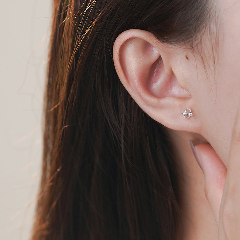 E廠【YC6005E】S999足銀星球鋯石耳環極簡童趣可愛清新甜美精緻小巧耳飾 24.12-2