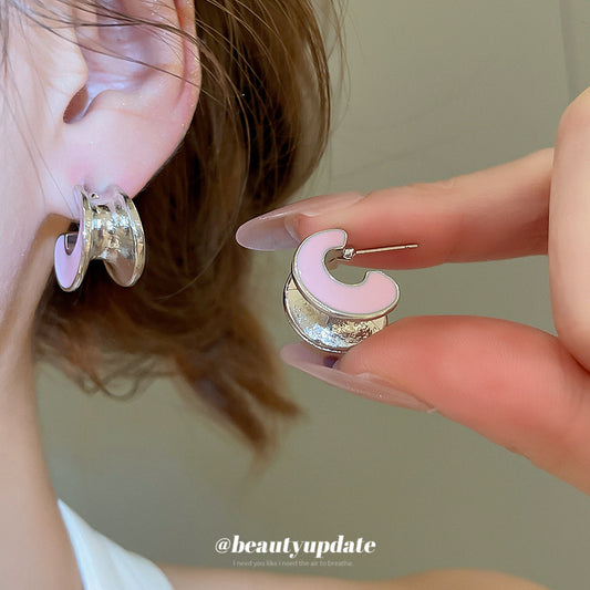 A廠【HE28404】925銀針滴油C型雙面耳環時尚簡約甜美氣質耳環耳墜小眾設計感耳飾女
 25.09-1