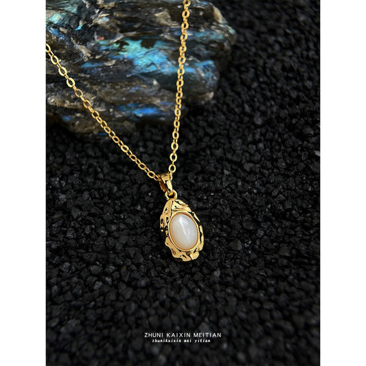 C廠【6631】厚鍍18K真金強保色貝母貝殼橢圓幾何時尚通勤簡約氣質鎖骨鏈 項鍊
 25.08-5