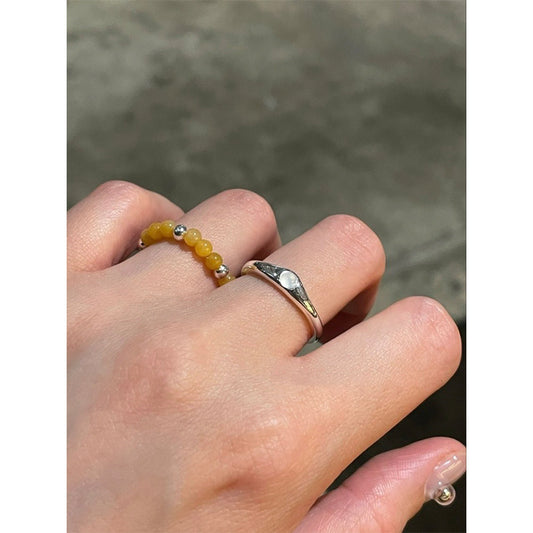 F廠【DQ8169R】S925純銀韓版ins黑瑪瑙戒指女冷淡風高級感瑪瑙疊戴開口指環
 25.10-3