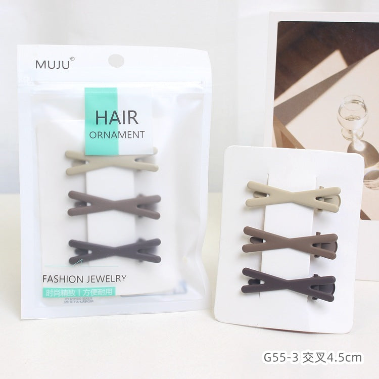 D廠【G55】3隻袋裝髮夾簡約咖色金屬邊夾高級感無痕瀏海夾 24.03-4「D廠-單筆結帳需滿,NT$600出貨(不含運費)」