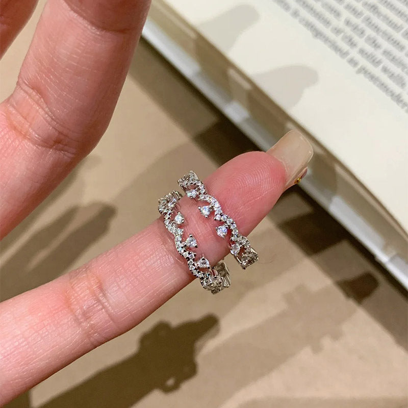 F廠【DQ8934R】S925純銀精緻滿鑲蕾絲排鑽戒指女精緻高級感ins簡約疊戴指環 25.04-2