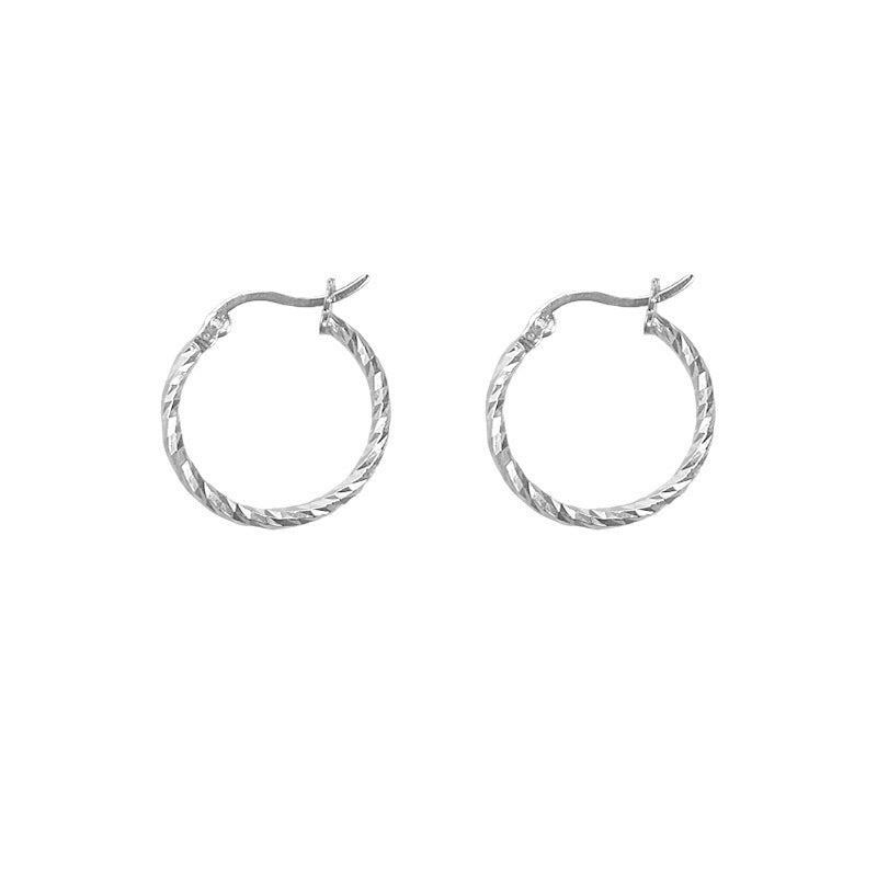 F廠【DQ10425E】日韓簡約車花扭紋圓圈耳扣女S925純銀素圈精緻高級感百搭耳環 25.03-3