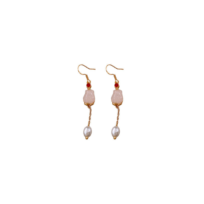 A廠【HE22291】真金電鍍人造珍珠鬱金香耳環國風百搭耳環新中式唯美高級感耳飾女 24.09-1