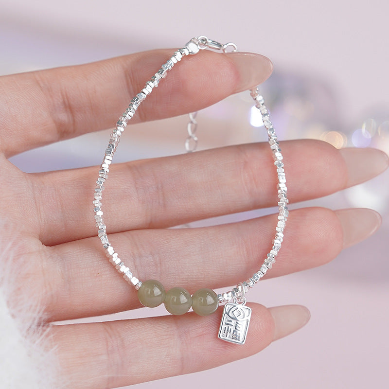 E廠【YC4965SL】S999足銀新中式和田玉碎銀子福牌手鍊女國風個性小眾氣質手飾
 25.10-4