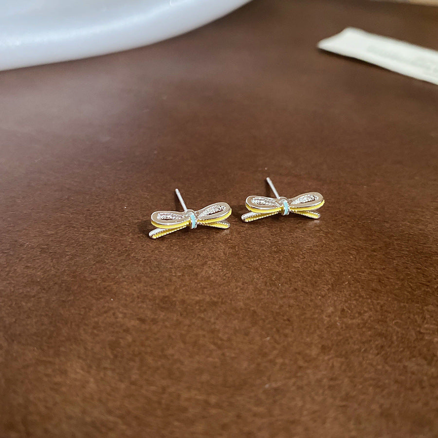 A廠【HE27529】925銀針滴油蝴蝶結耳環時尚極簡小清新甜美氣質耳環小眾設計感耳飾女 25.07-1