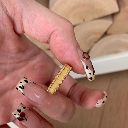 F廠【DQ8149R】中古拉絲珠邊925純銀戒指女輕奢高級感小眾設計感開口戒指環 25.08-3