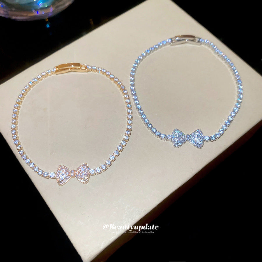 A廠【HB4402】超閃鋯石蝴蝶結吊墜卡扣手鍊歐美優雅氣質手環精緻輕奢高級感手飾 25.08-2