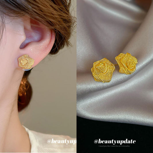 A廠【HE26138】18k真金電鍍925銀針鏤空花朵耳環復古個性氣質耳環輕奢高級感耳飾女 25.04-4