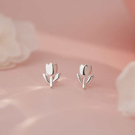 E廠【YC9204E】999足銀甜美鬱金香螺絲耳環女文藝森系百搭溫柔清新耳飾 25.06-3