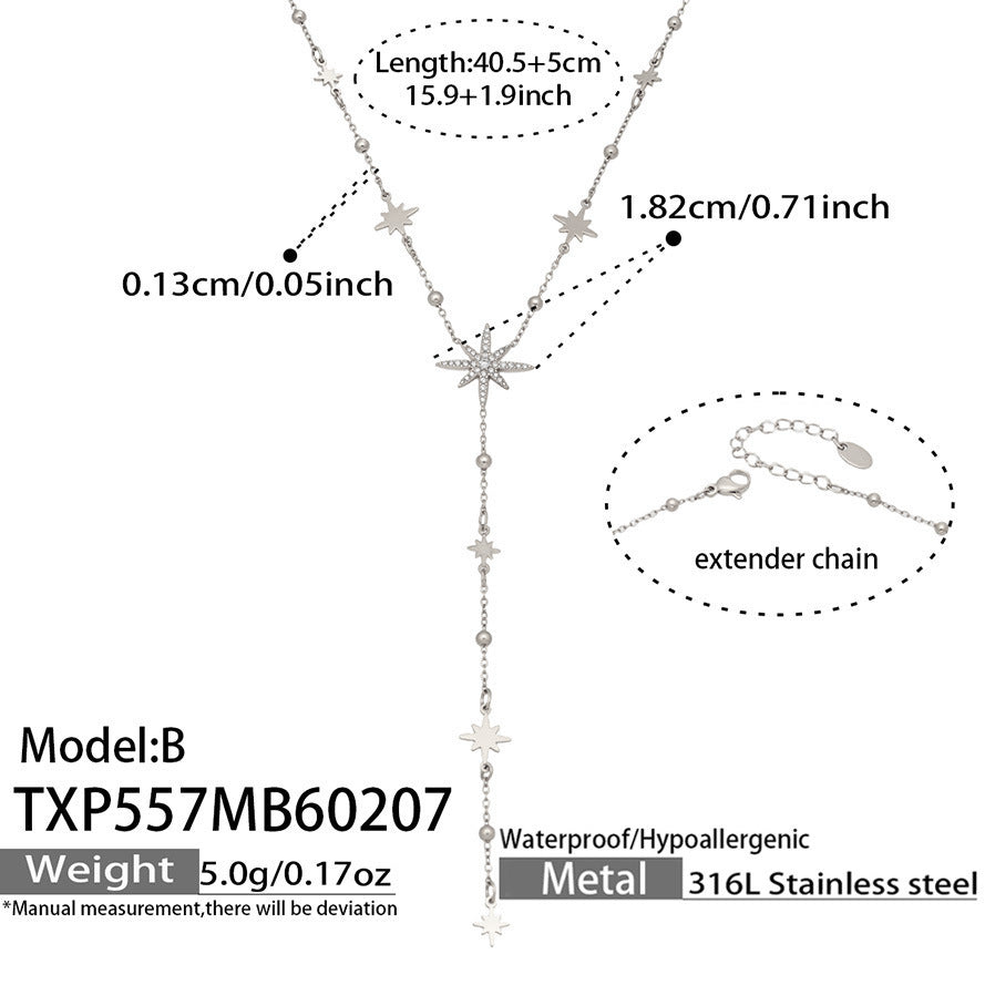 B廠【TXP557】歐美輕奢時尚新款5A鋯石六芒星Y字疊戴項鍊手鍊不鏽鋼ins飾品套裝
26.03-2