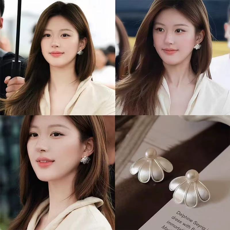 A廠【HE22156】許我耀眼趙露思同款925銀針花瓣珍珠耳環氣質耳環小眾設計感耳飾
 25.10-3