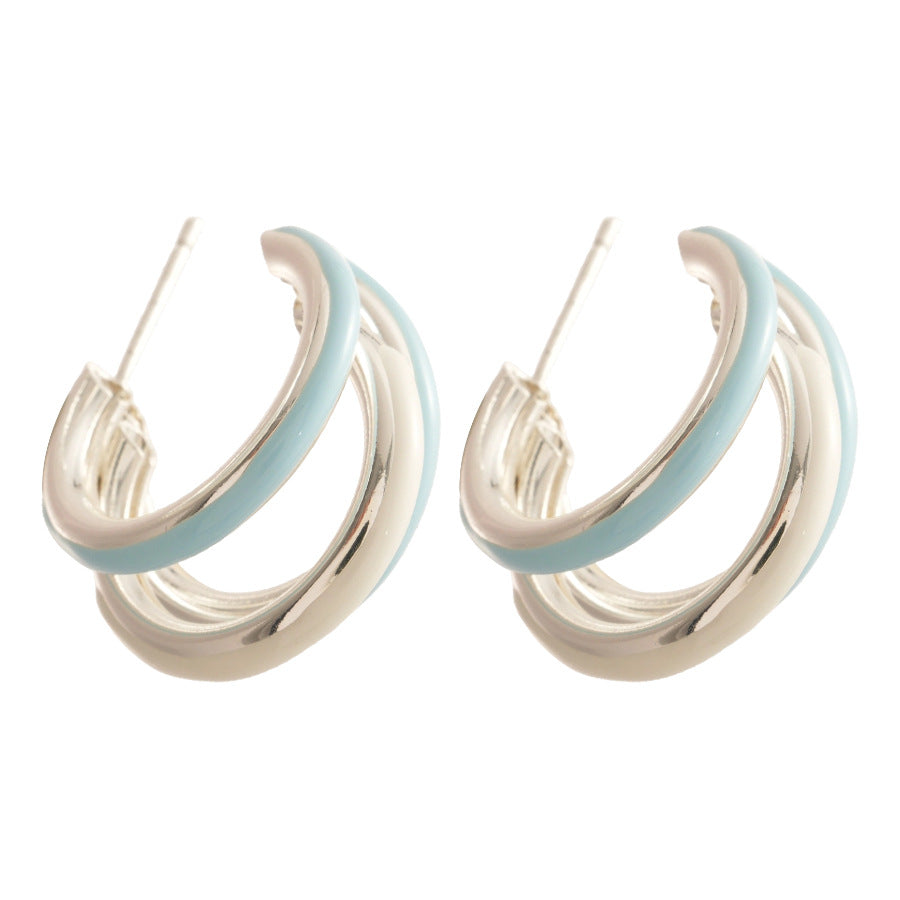 A廠【HE25978】925銀針滴油多層C型耳環2025新款小眾清新設計耳環輕奢高級感耳飾女 25.04-3