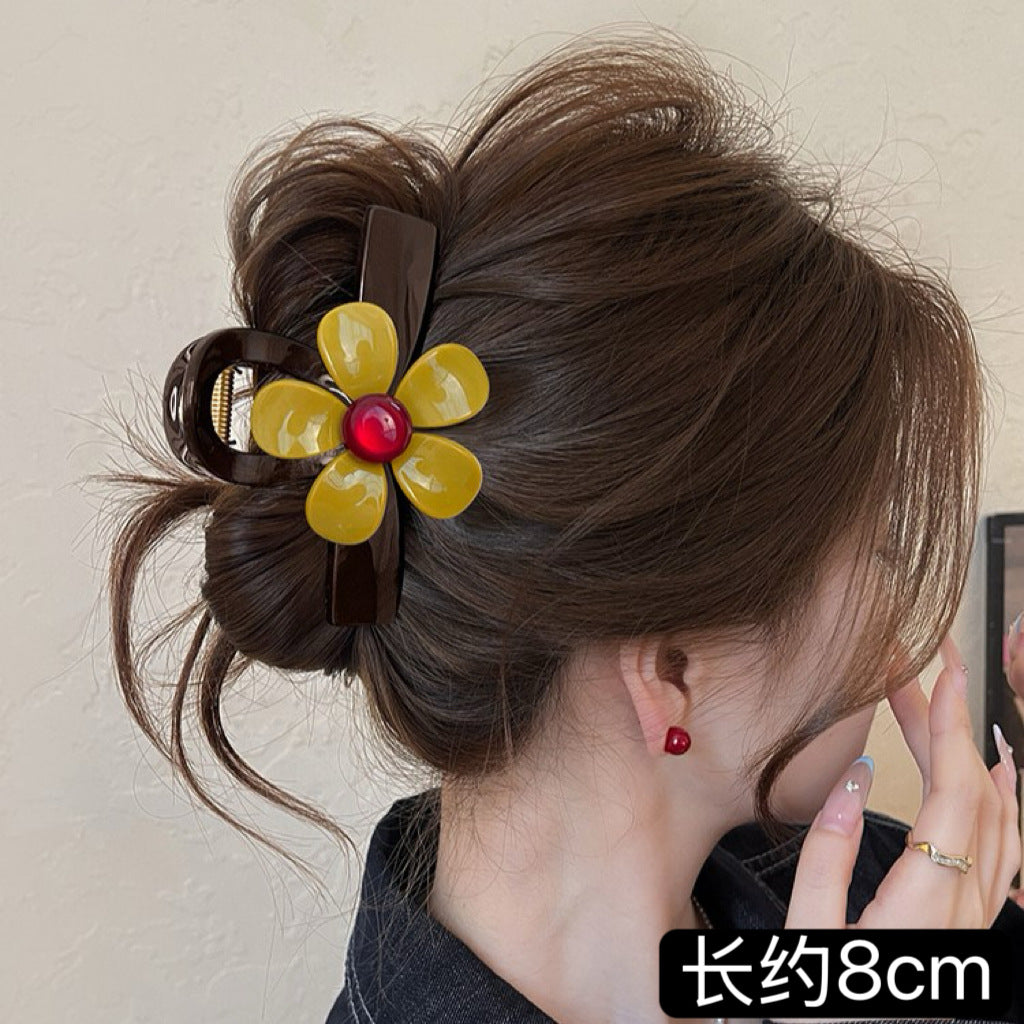 C廠【X157】紅珠花朵抓夾女2026新款巧克力棕色鯊魚夾高級感頭髮夾巨好看髮飾
26.04-4