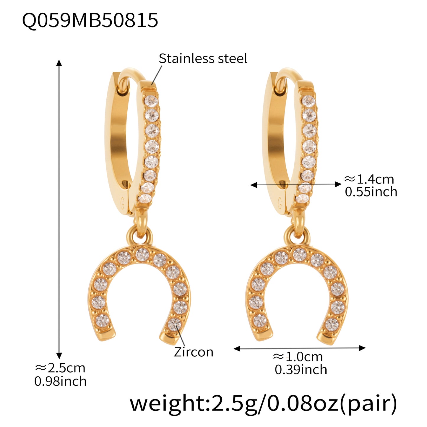 B廠【Q057】新品鑲鑽小馬蹄扣圓圈耳扣耳圈新潮氣質小巧通勤不銹鋼耳飾 25.08-5